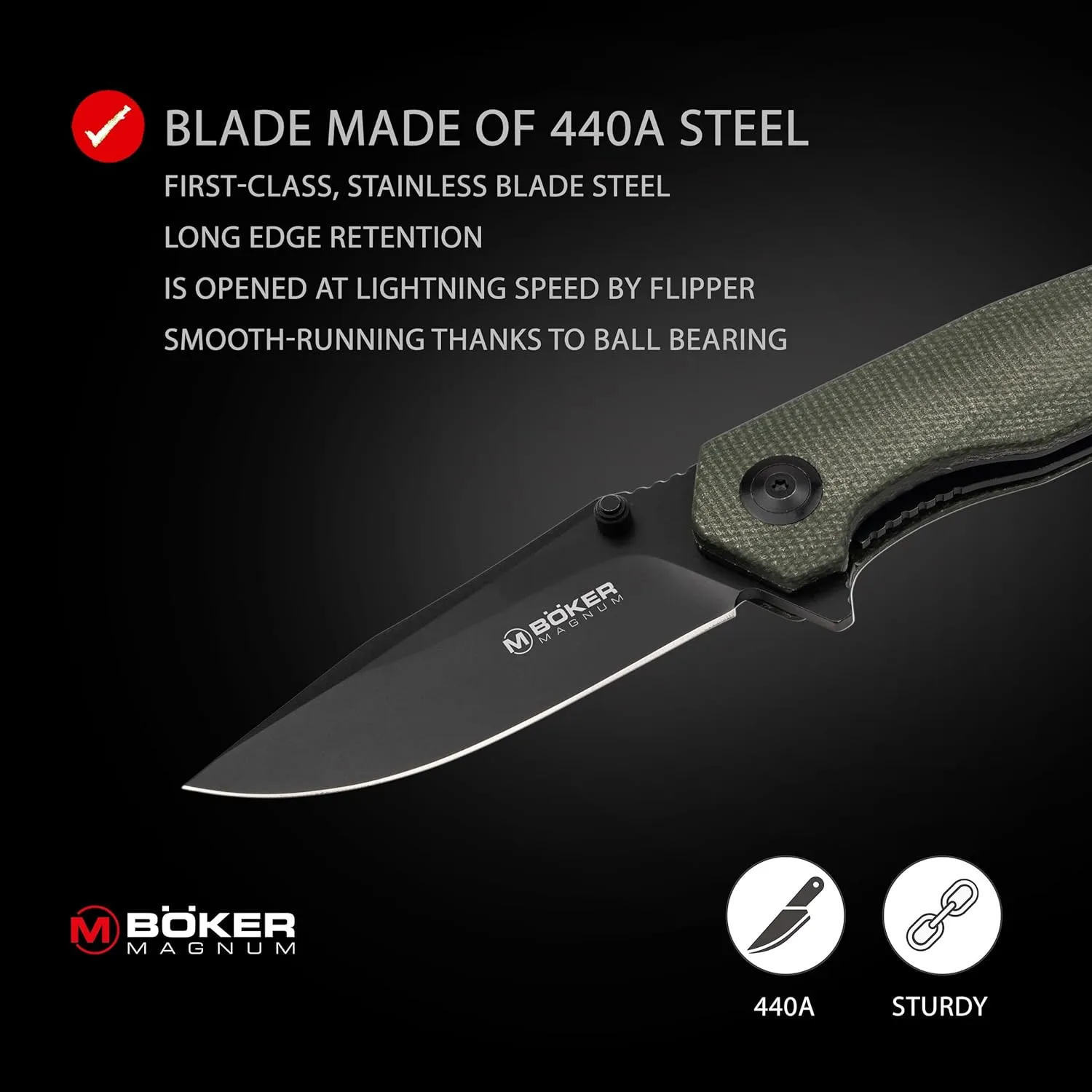 Böker Magnum Field Flipper -flipper pocket knife with Micarta handle scales - folding knife with 440A blade