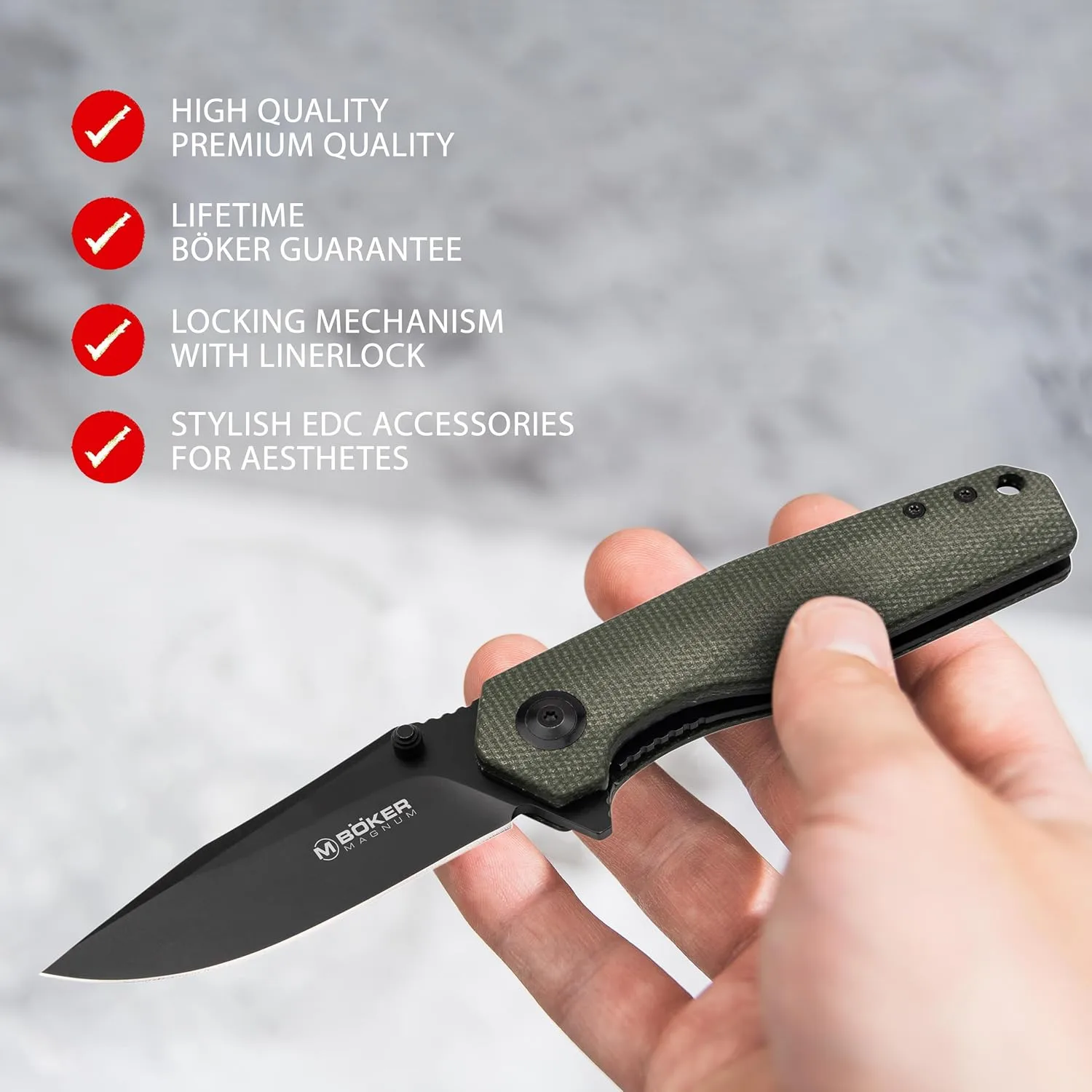 Böker Magnum Field Flipper -flipper pocket knife with Micarta handle scales - folding knife with 440A blade