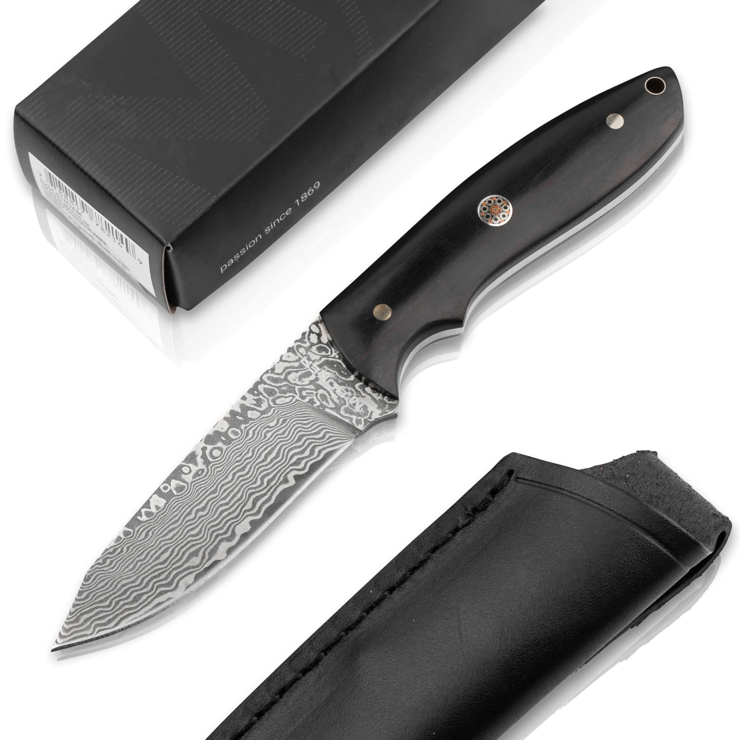 Böker MAGNUM® Vernery Damascus Knife - Hunting knife with leather sheath black