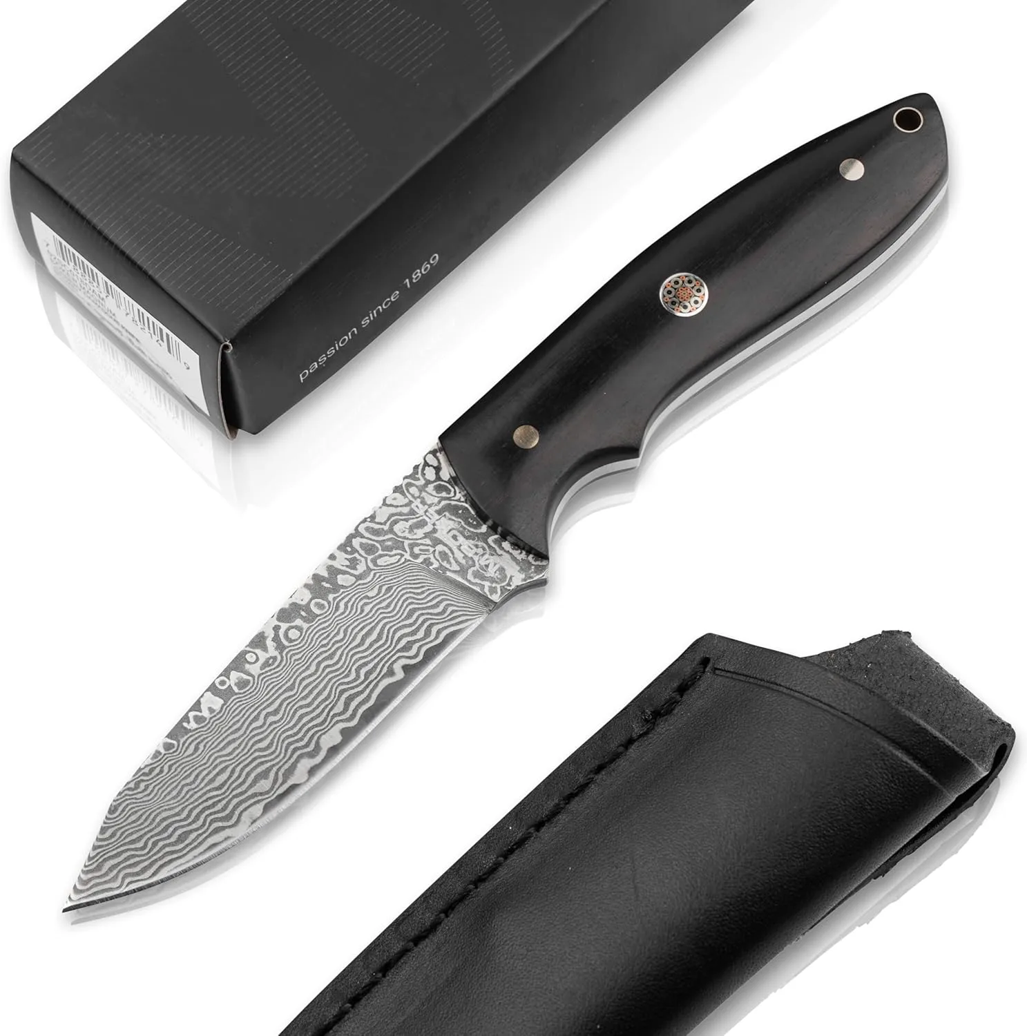 Böker MAGNUM® Vernery Damascus Knife - Hunting knife with leather sheath black