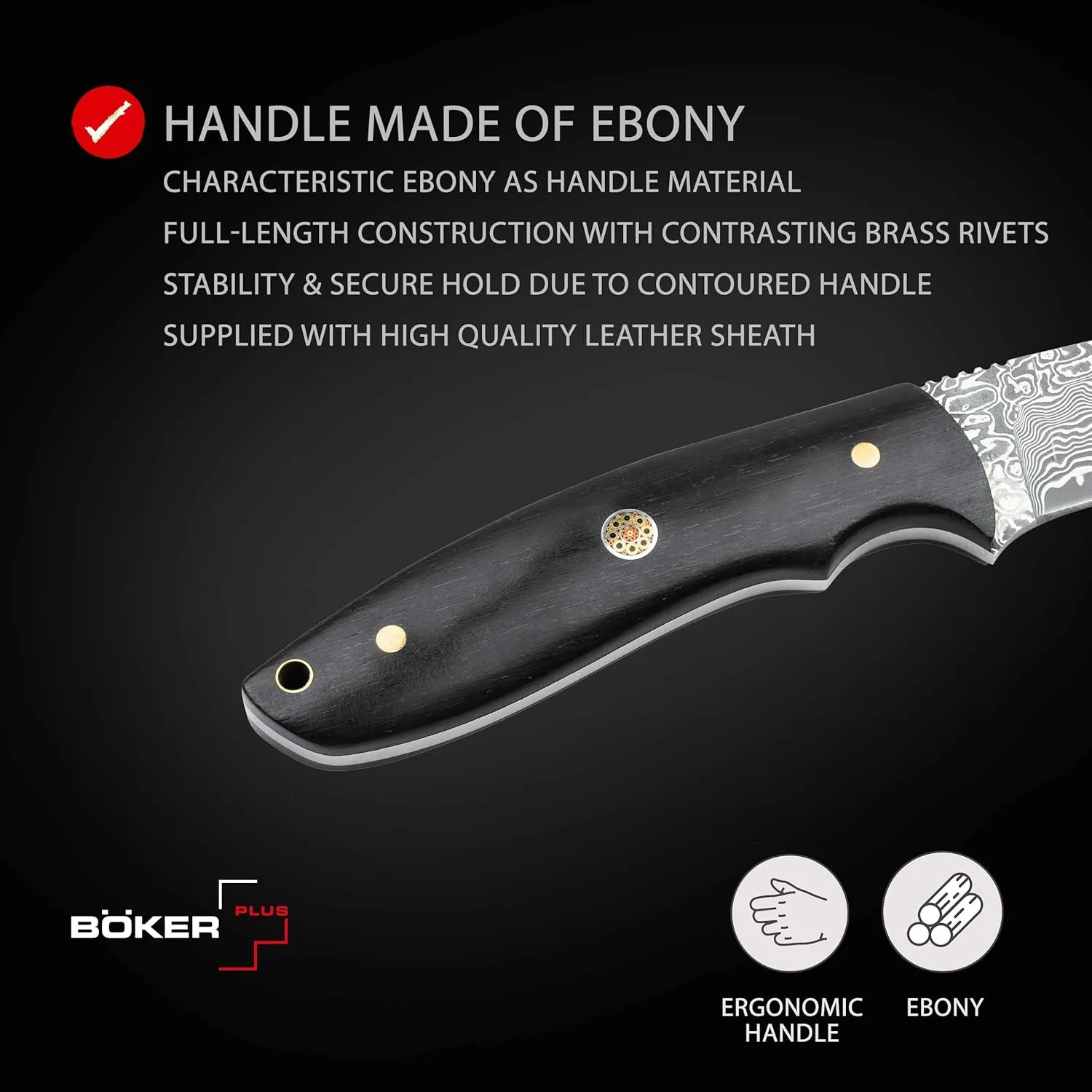 Böker MAGNUM® Vernery Damascus Knife - Hunting knife with leather sheath black