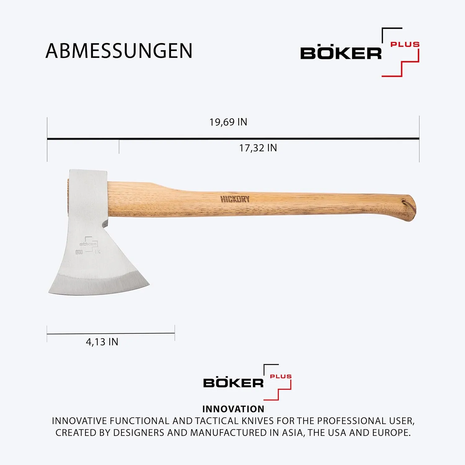 BÖKER PLUS® Appalachian Axe - Professional Bushcraft, Outdoor & Survival Axe - large carbon axe with hickory wood handle