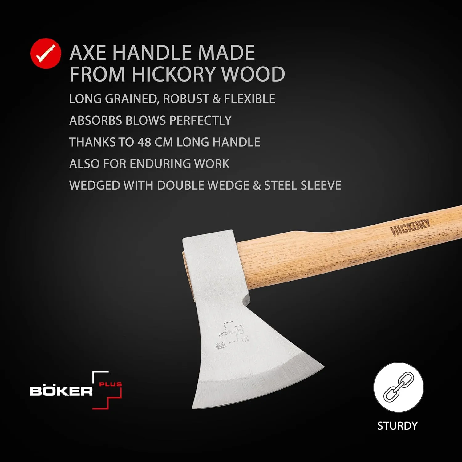 BÖKER PLUS® Appalachian Axe - Professional Bushcraft, Outdoor & Survival Axe - large carbon axe with hickory wood handle