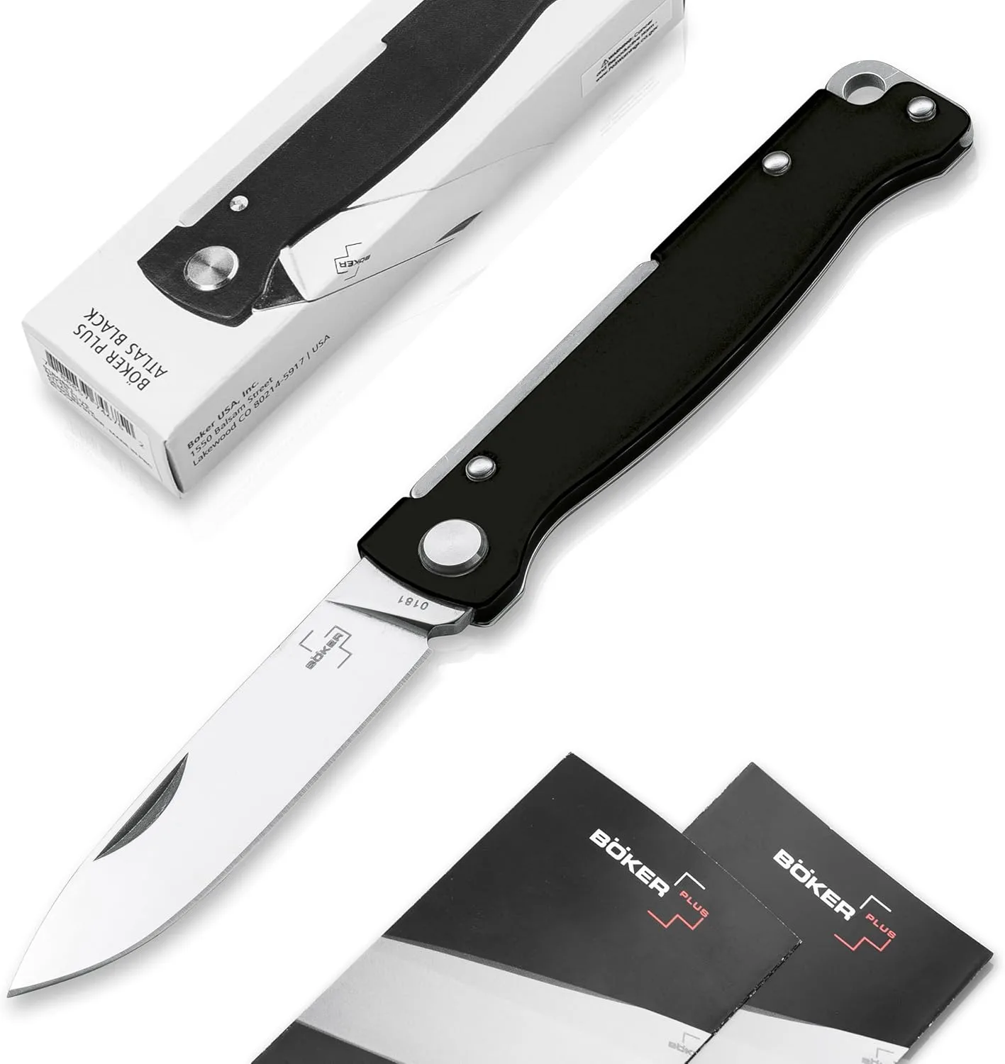 BÖKER PLUS® Atlas Black pocket knife - 2-hand full metal folding knife with sharp 12C27 Sandvik blade - EDC