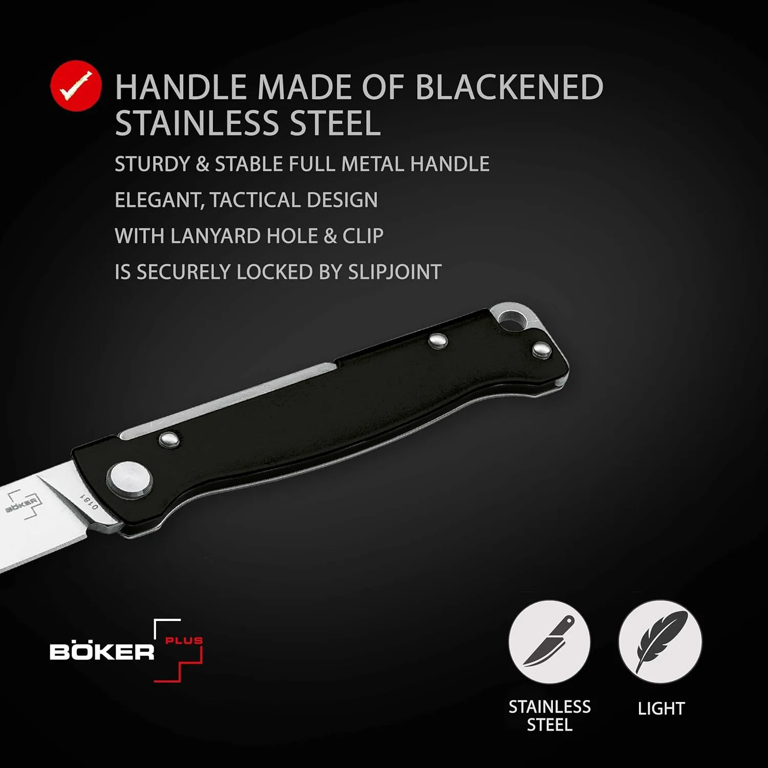 BÖKER PLUS® Atlas Black pocket knife - 2-hand full metal folding knife with sharp 12C27 Sandvik blade - EDC