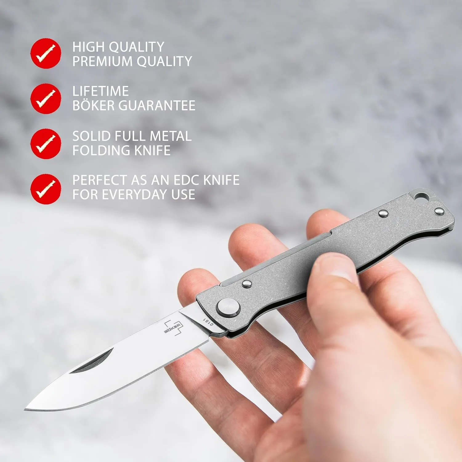 BÖKER PLUS® Atlas Backlock Clippoint - classic pocket folding knife with steel handle - D2 blade - Backlock knife in case