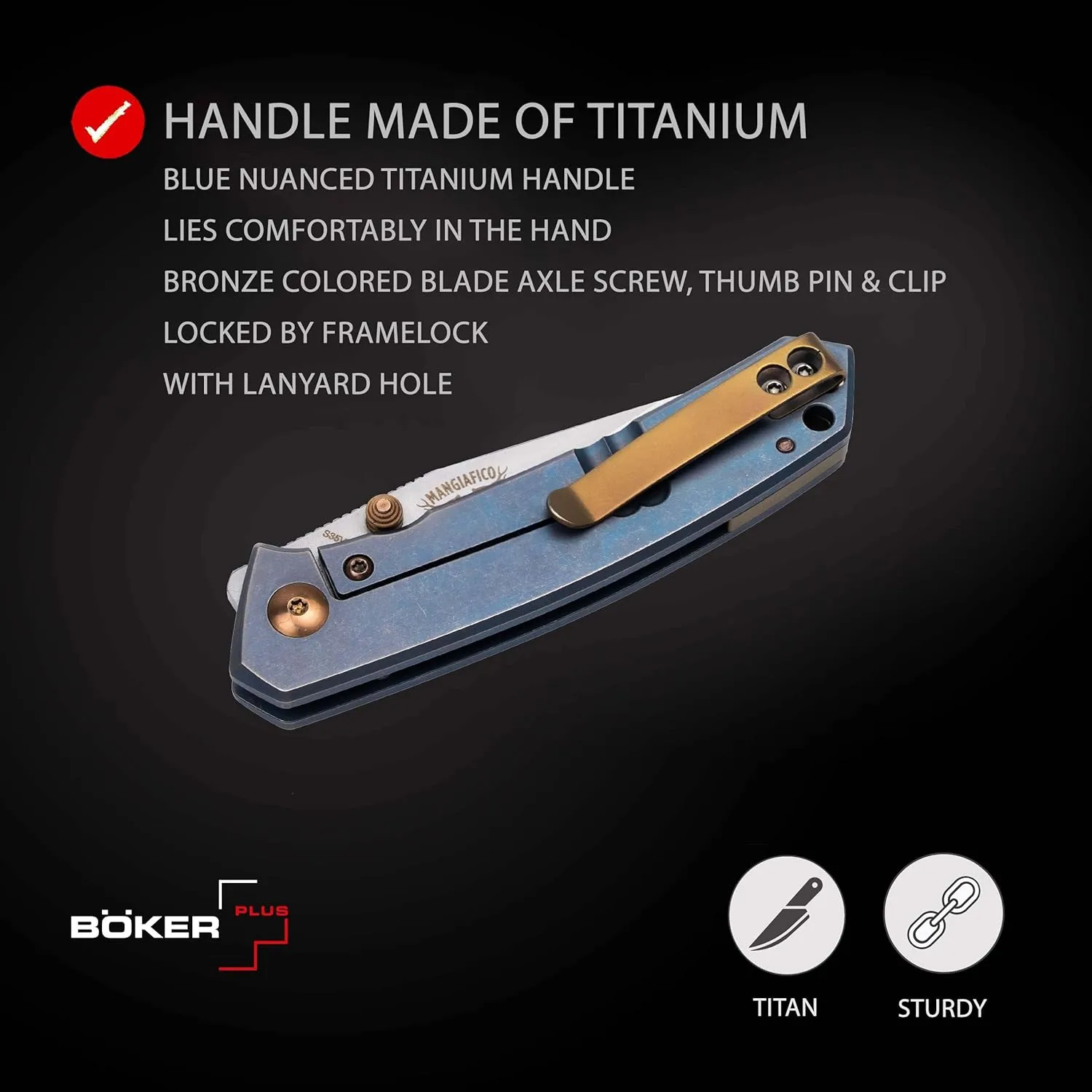 BÖKER PLUS Canoe - pocket knife with titanium handle scales - folding knife with CPM-S-35VN blade - small knife with clip
