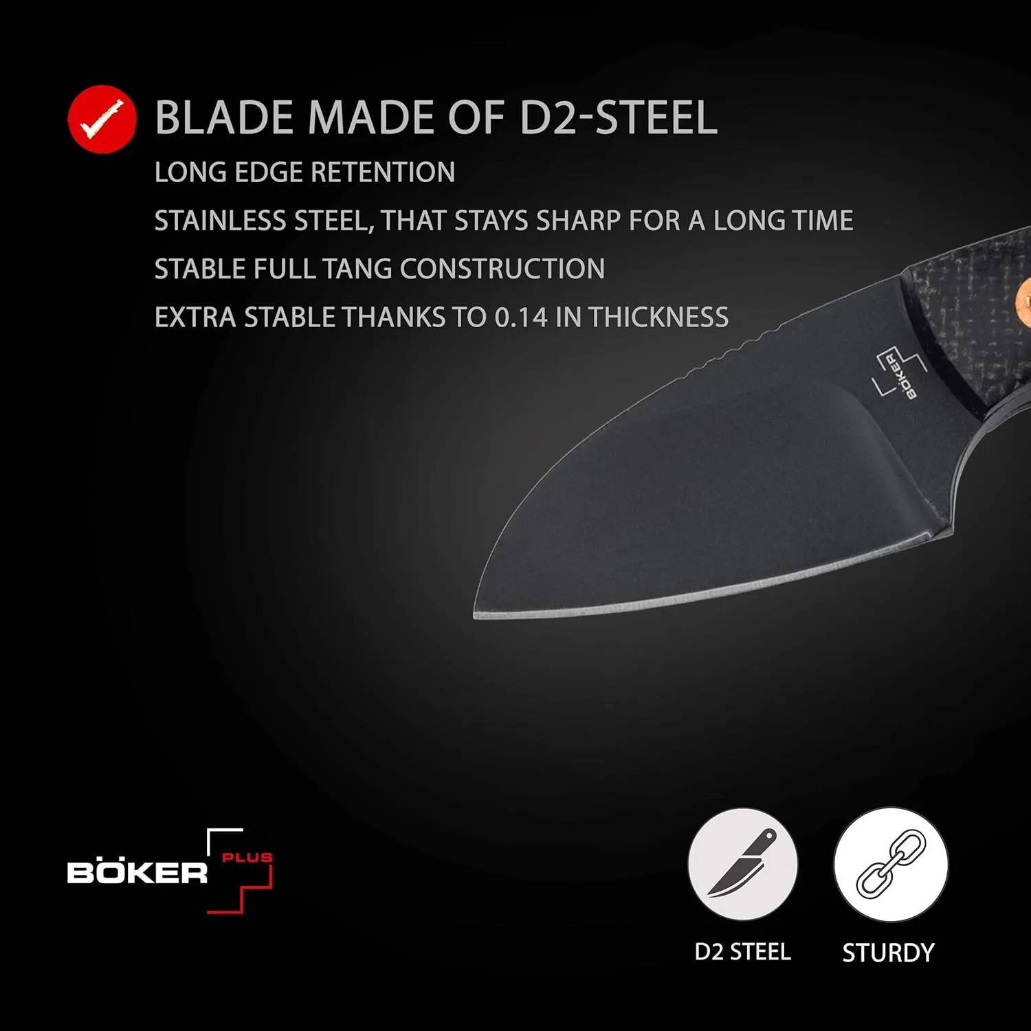BÖKER PLUS Gnome all Black Copper - small fixed EDC knife with micarta handle - fixed blade knife with D2 blade
