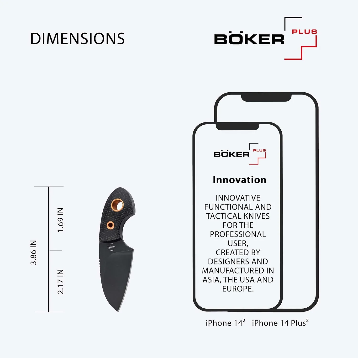 BÖKER PLUS Gnome all Black Copper - small fixed EDC knife with micarta handle - fixed blade knife with D2 blade
