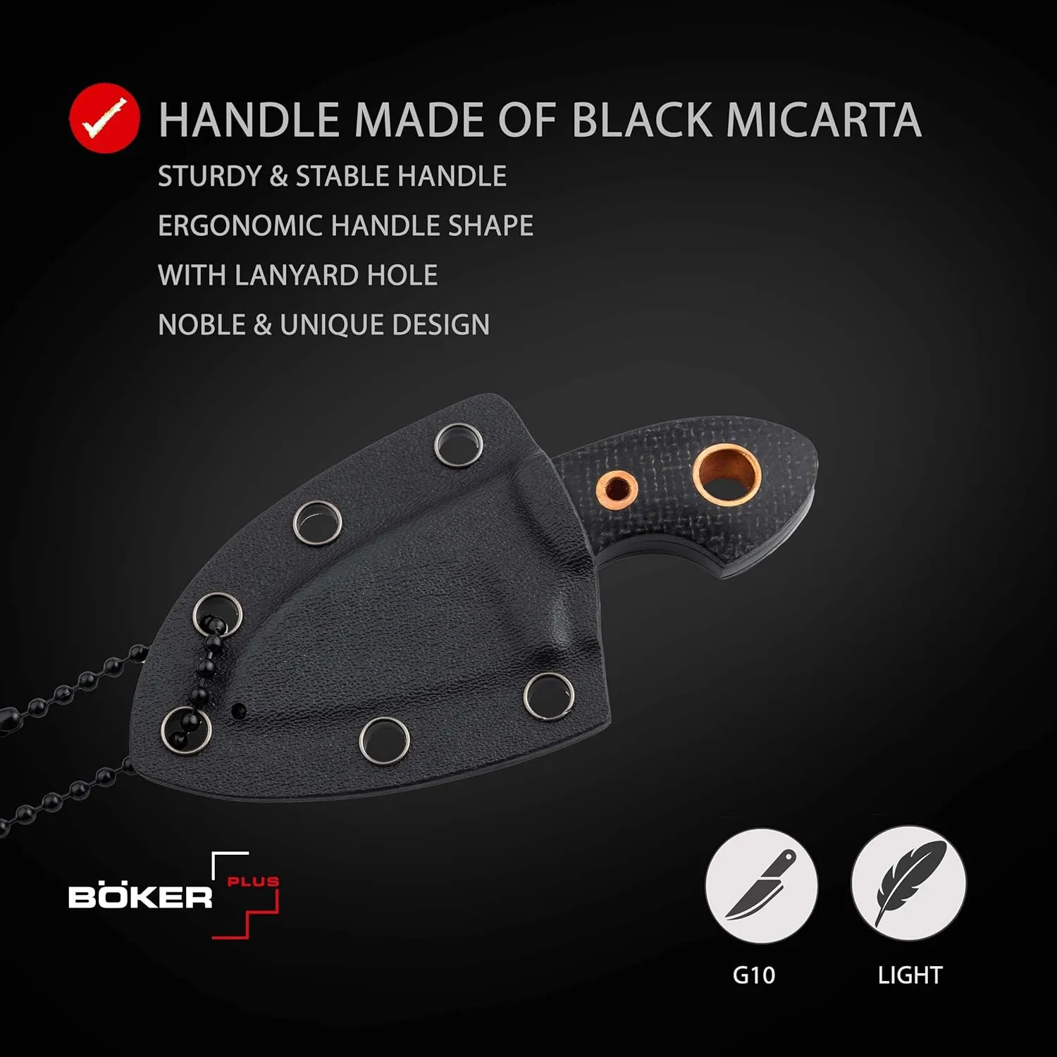 BÖKER PLUS Gnome all Black Copper - small fixed EDC knife with micarta handle - fixed blade knife with D2 blade