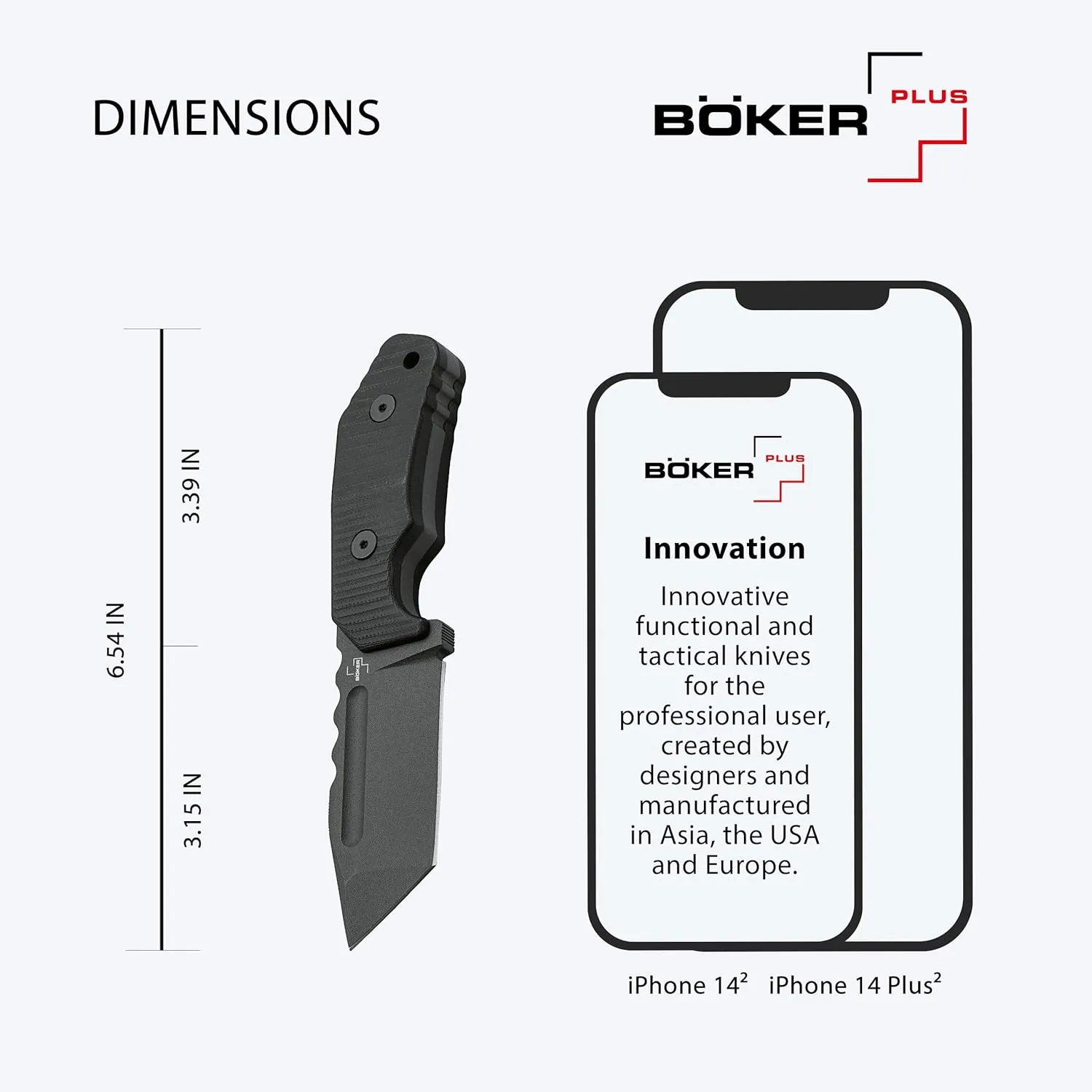 BÖKER PLUS Little Dvalin Fixed Blade EDC Knife - D2 Tanto - G10 - Kydex Sheath