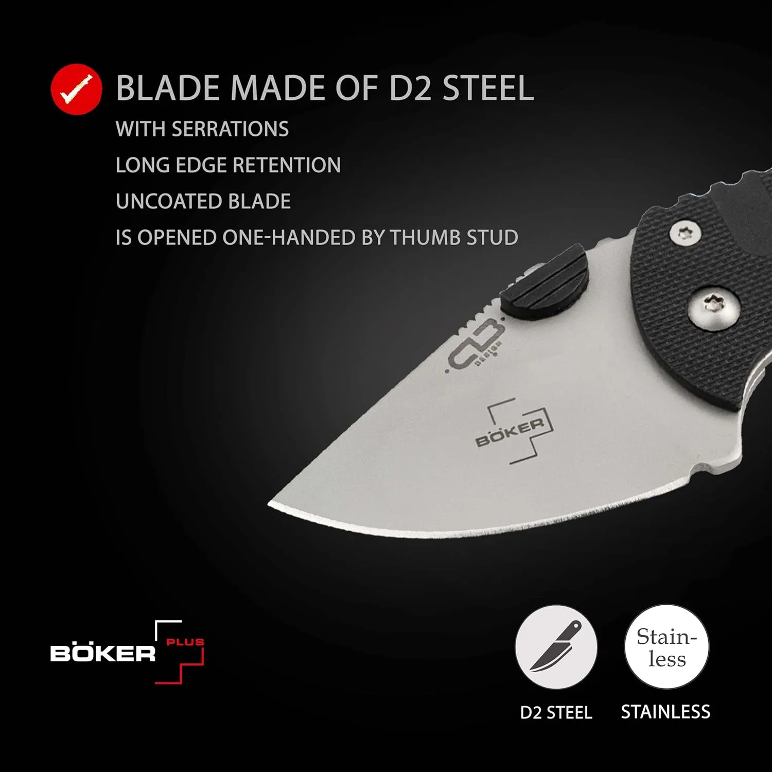 Böker Plus Subcom 2.0 Black - knife with Zytel handle scales - with D2 blade - with clip