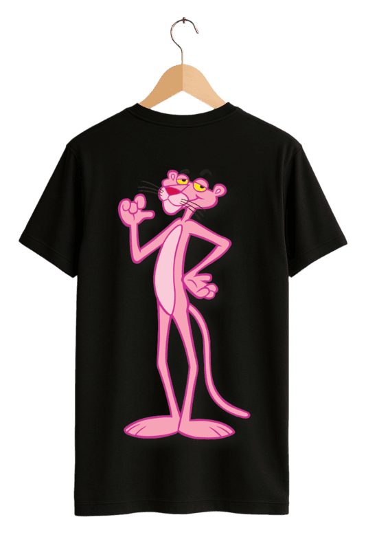 Classic Pink Panther Logo Print Womens Black T-Shirt