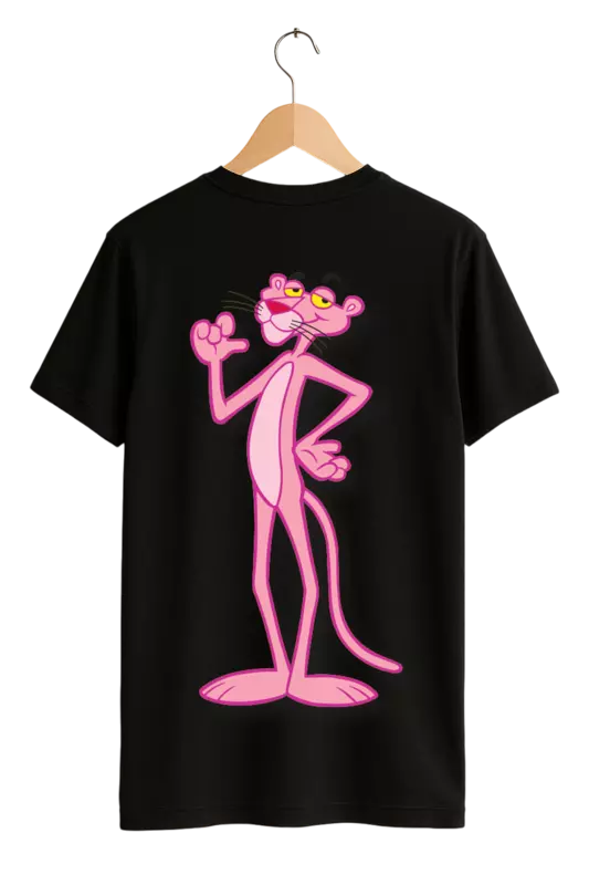 Classic Pink Panther Logo Print Womens Black T-Shirt