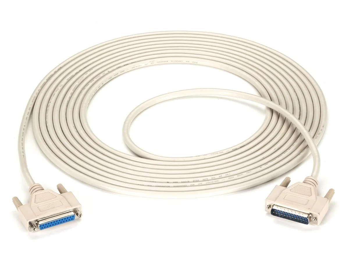 Black Box Serial/Parallel Extension Cable - DB-25 (M) to DB-25 (F) - 25 ft - Molded, thumbscrews
