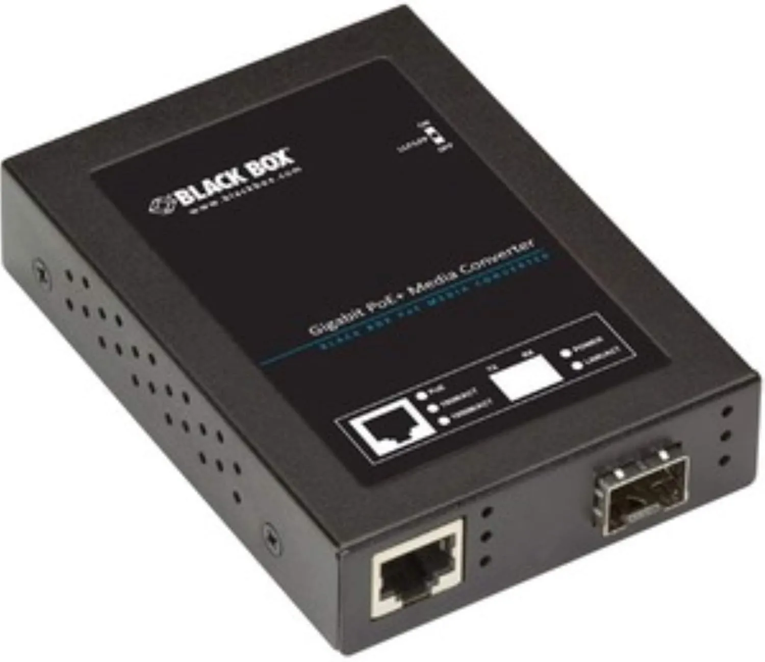 Black Box Gb ETH PoE+ MED Conv 10/100/1000-Mbps COP to 1000-Mbps FBR SFP