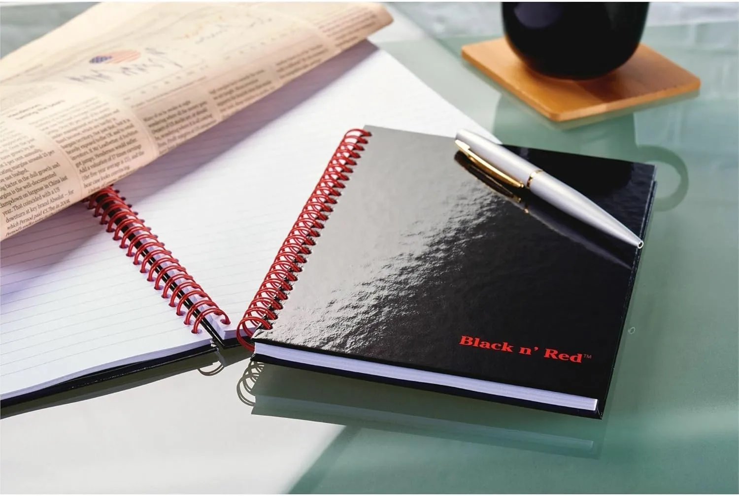 Black n' Red Notebook, Business Journal - Hardcover Wirebound, 70 Sheets, Optik Paper