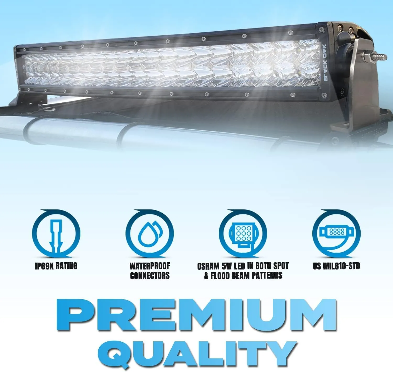 Black Oak Dual Row Infrared LED Light Bar 10- Inch 850nm - Combo Optics IP69K Rating Night Vision Tactical LED Light Bar