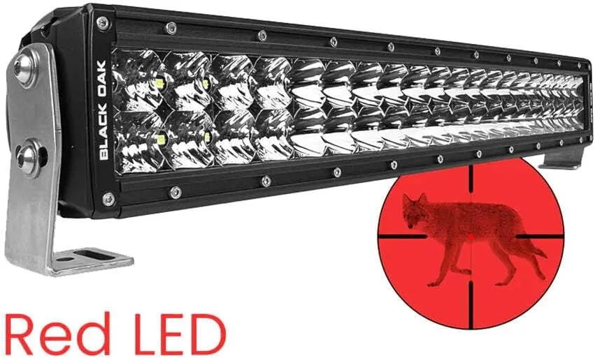 Black Oak 20" Curved Double Row Red LED Predator Hunting Light Bar - Combo Optics - Black Housing - Pro Series 3.0