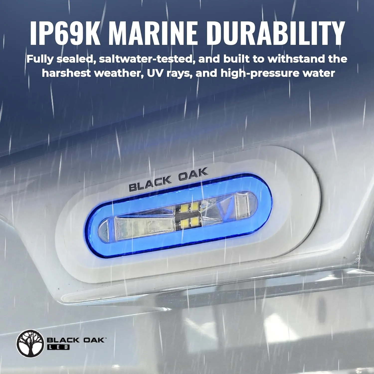 BLACK OAK Low Pro Marine Spreader Light - Flush Mount, 2000 Lumens, 120° Beam, IP69K