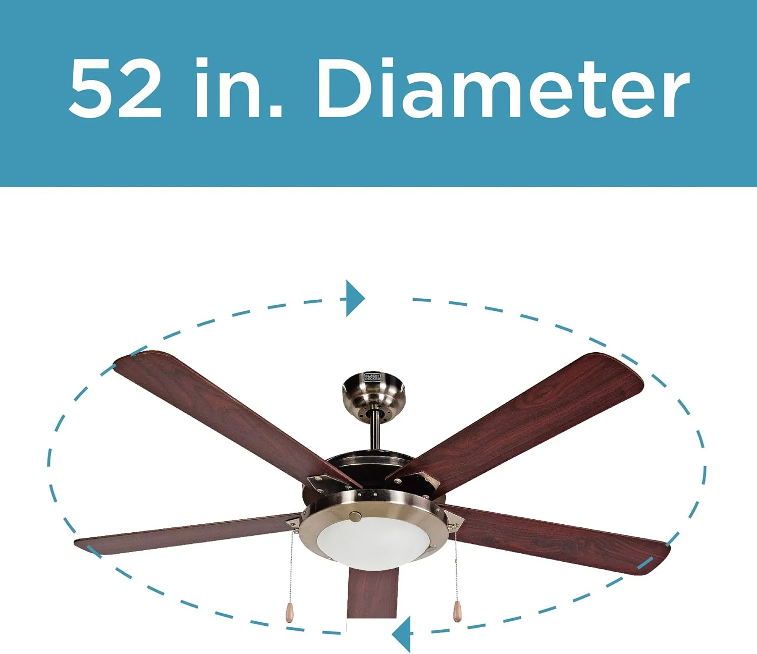 Black+Decker BCF5211 52-Inch 5-Bladed Pull Chain Brushed Nickel Ceiling Fan - 5 Blades - 52in Diameter - 3 Speed