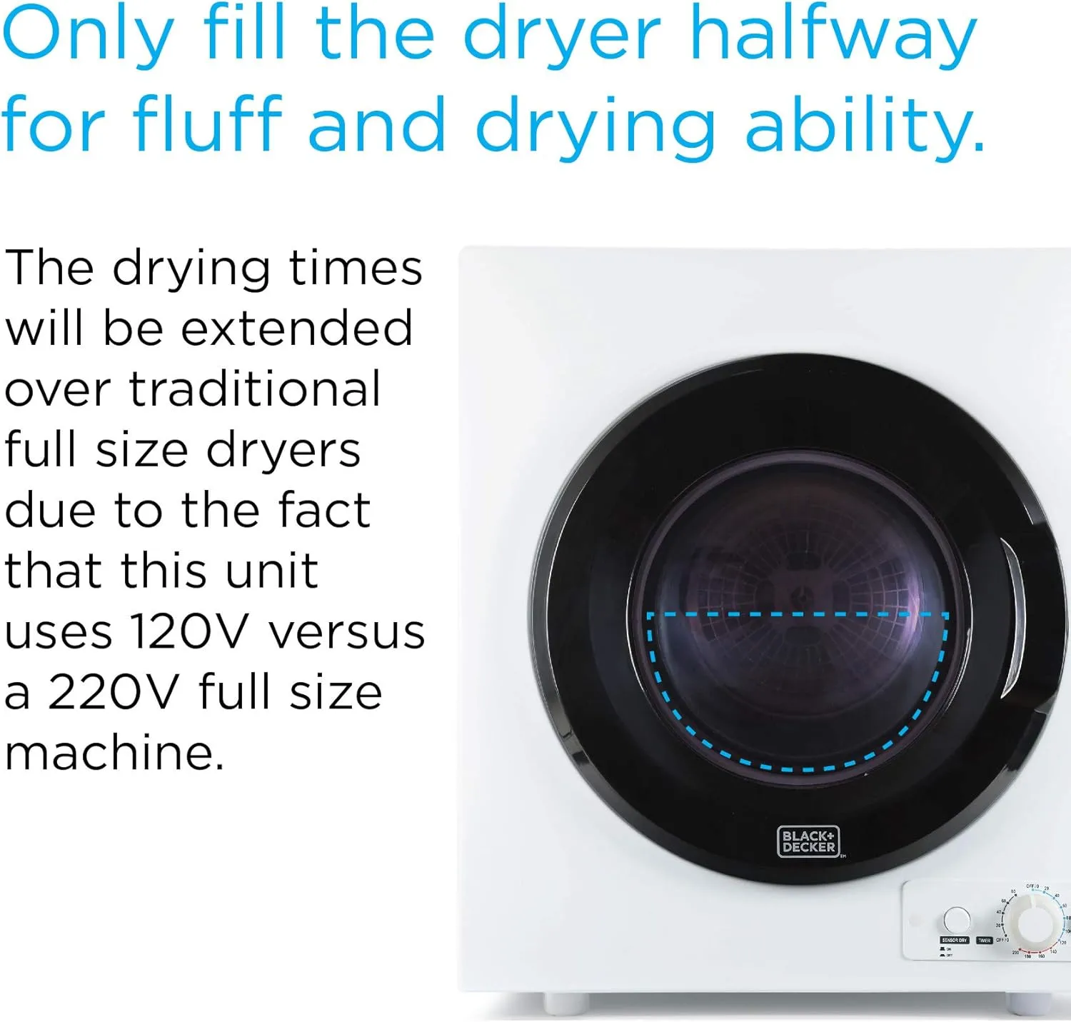 BLACK+DECKER Compact Portable Dryer (Front-Load, Stainless Steel Drum)