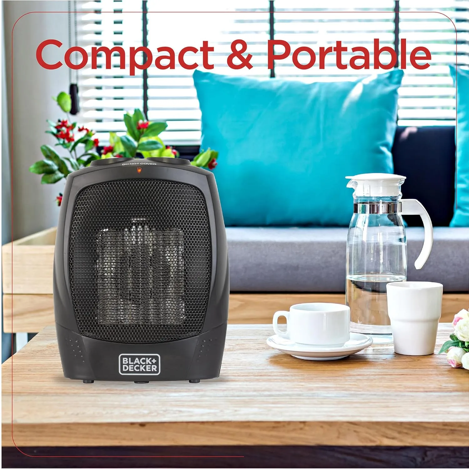 Black+Decker BHDC201 1,500-Watt Personal Ceramic Heater, 9-1/4inH x 7-5/16inW x 6-5/16inD, Black