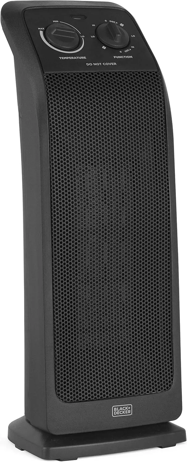 BLACK+DECKER Space Heater with Adjustable Thermostat, Ceramic Tower Heater, Portable Heater & Tower Fan with 3 Settings
