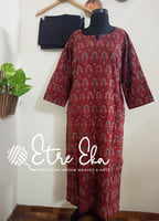 Ajrakh Hand Block Printed with Floral Prints-Red and Blue-Straight Kurti with 3/4th Sleeves Ajrakh Hand Block Printed with Floral Prints-Red and Blue-Straight Kurti with 3/4th Sleeves