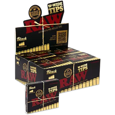 RAW® - Black W-Wide Pre-Rolled Tips (18ct) - Display of 20