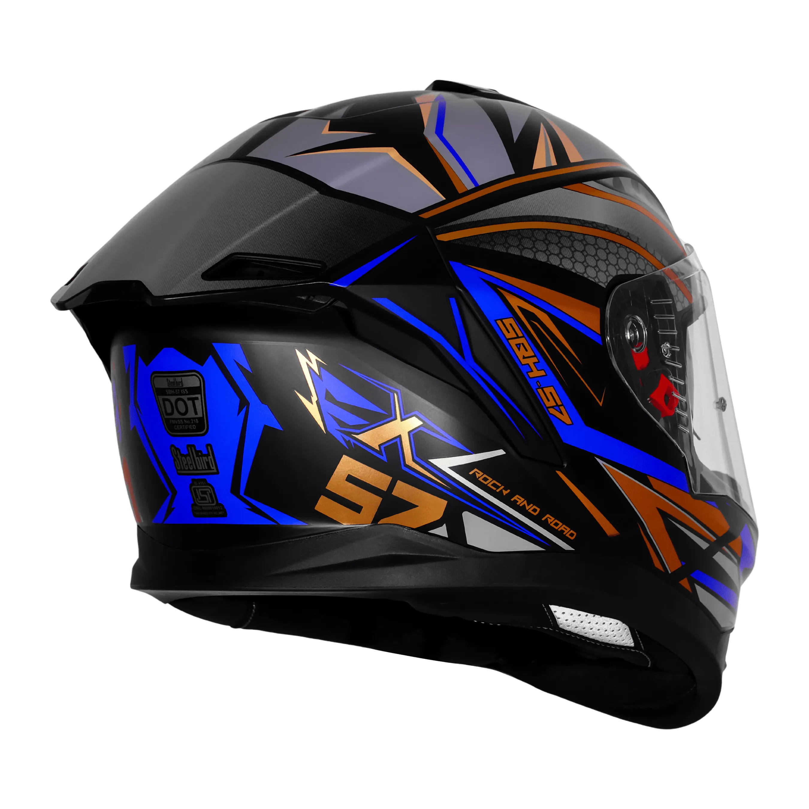 STEELBIRD SBH-57 ISS FIGHTER F12 MATT BLACK/BLUE/GOLDEN FOIL C/V 580 MM WITH EXTRA CHROME VISOR STEELBIRD SBH-57 ISS FIGHTER F12 MATT BLACK/BLUE/GOLDEN FOIL C/V 580 MM WITH EXTRA CHROME VISOR