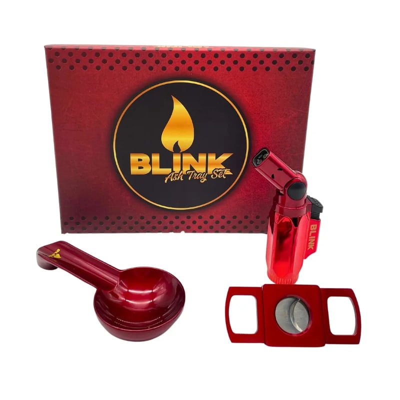 BLINK ASH TRAY SET W PREMIUM CIGAR CUTTER + TORCH + ASH TRAY