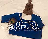 Saree Blouse. Slub Cotton Saree Blouse with Golden Piping on Neck and Sleeves-Large