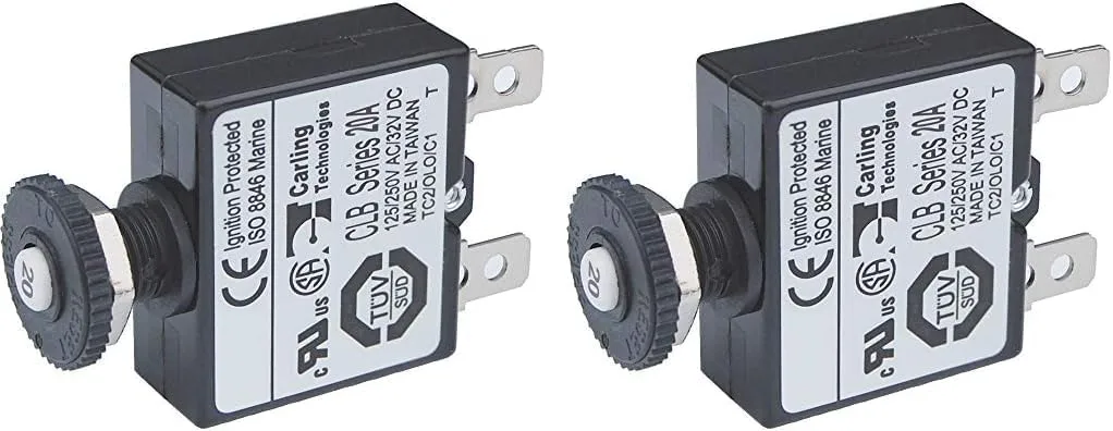 BLUE SEA SYSTEMS Push Button Thermal Circuit Breakers with Quick Connect Terminals