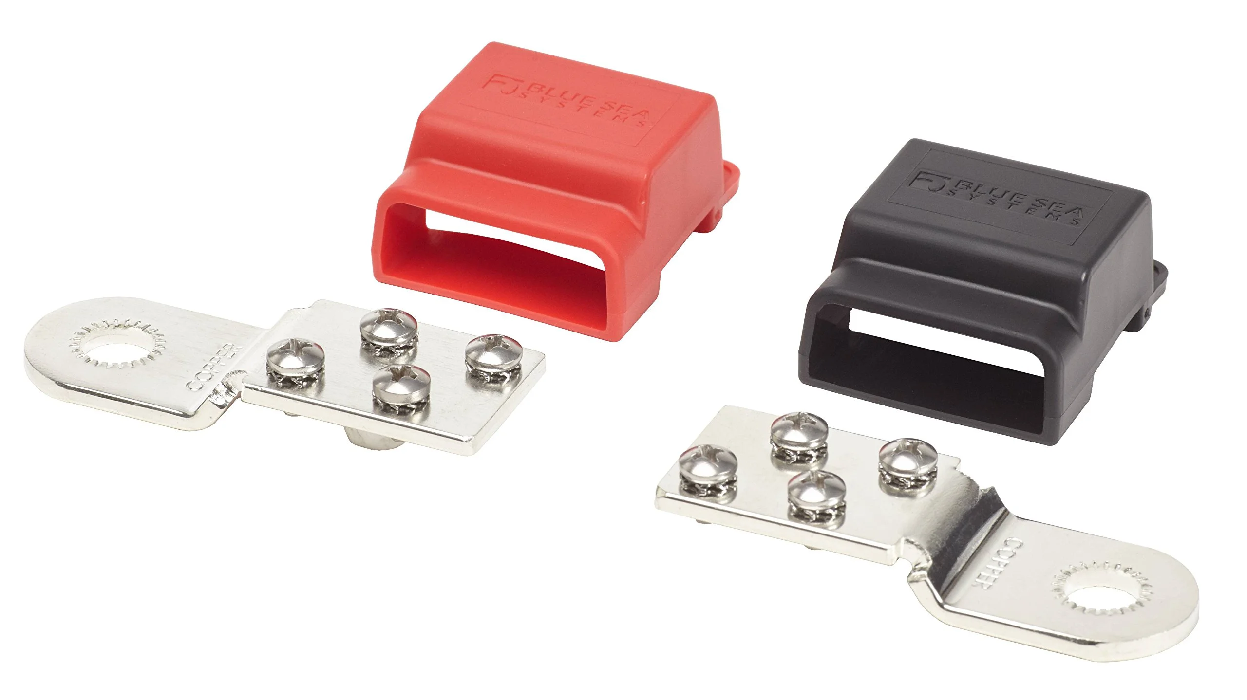 Blue Sea Systems 2340 Battery Terminal Mount Tin-plated Copper BusBars, Positive and Negative with 4 x 10-24" Stainless