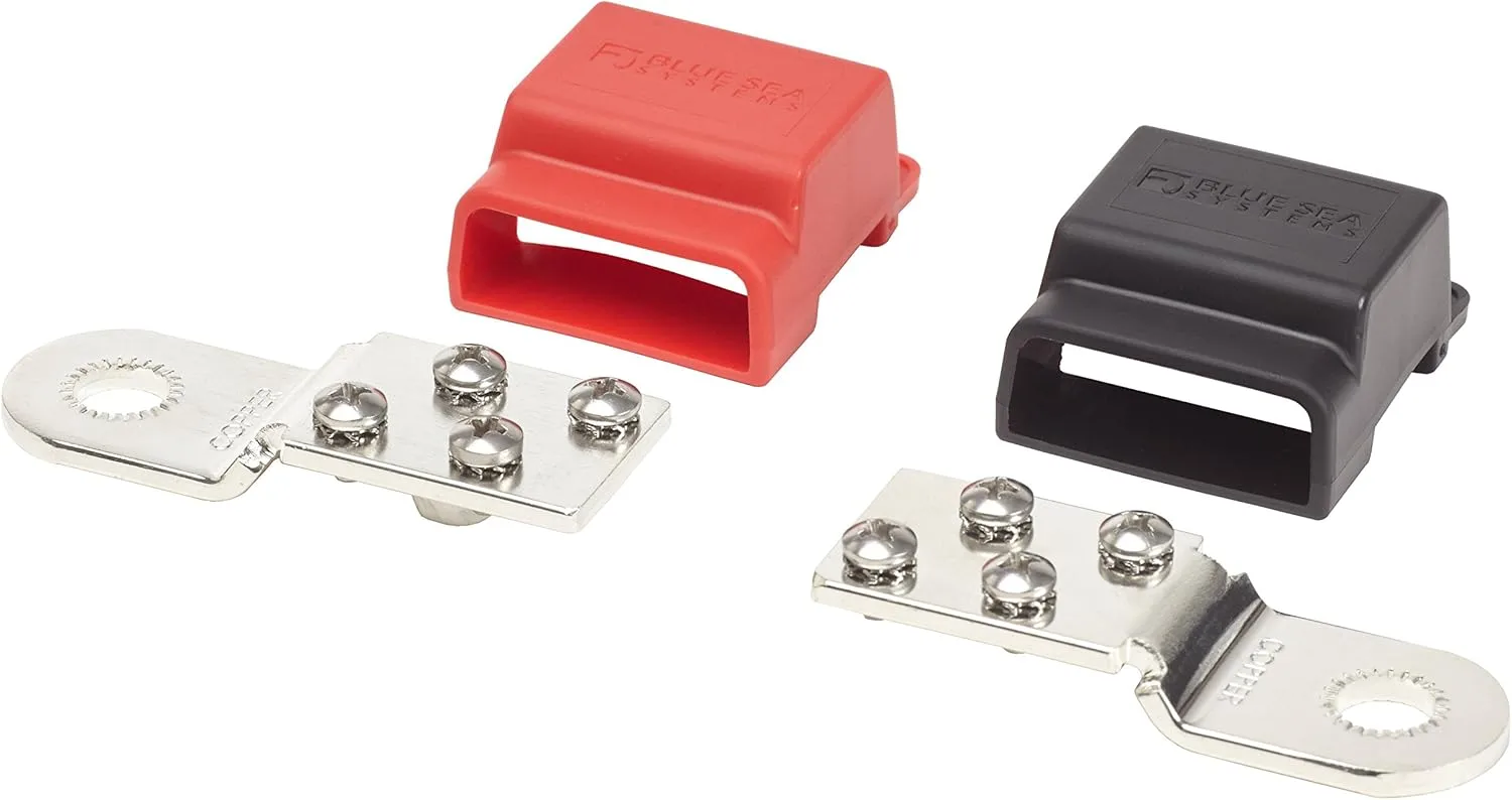 Blue Sea Systems 2340 Battery Terminal Mount Tin-plated Copper BusBars, Positive and Negative with 4 x 10-24" Stainless
