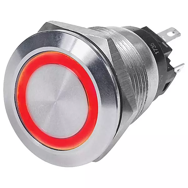 Blue Sea 4163 SS Push Button Switch - Off-(On) - Red - 10A