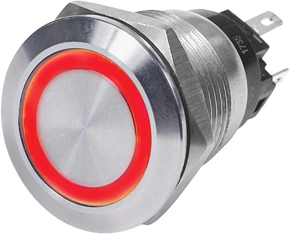 Blue Sea 4163 SS Push Button Switch - Off-(On) - Red - 10A