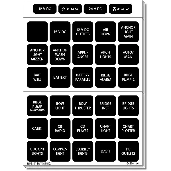 Blue Sea 4218 Square Format Label Set for Battery Management Panels - 30