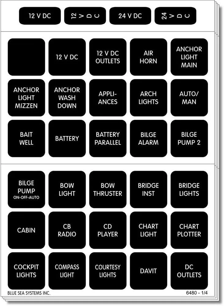 Blue Sea 4218 Square Format Label Set for Battery Management Panels - 30