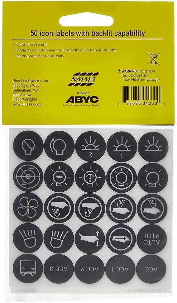 Blue Sea Systems 4230 Push Button Switch Label Kit , Black
