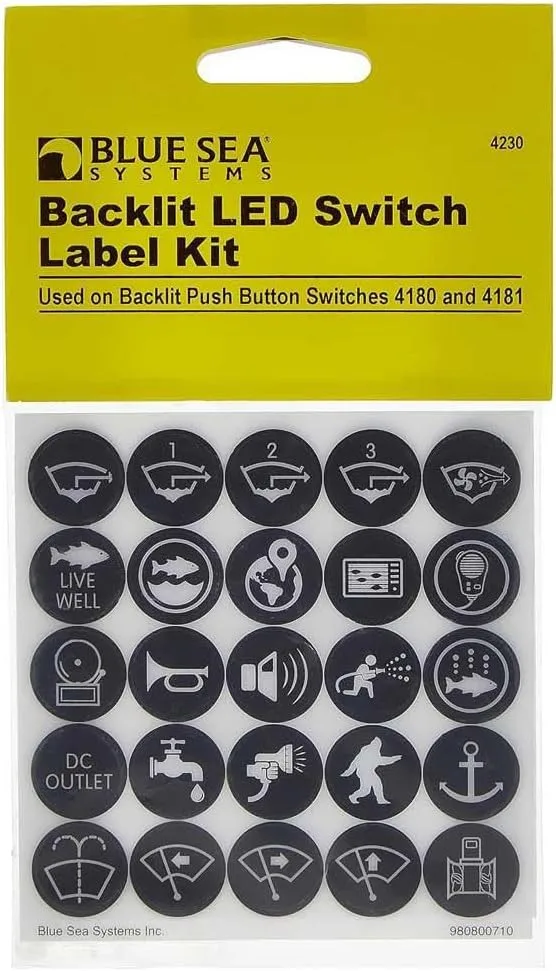 Blue Sea Systems 4230 Push Button Switch Label Kit , Black