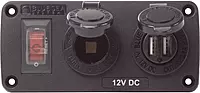 Blue Sea Systems 4363 Water-Resistant Accessory Panels, 15A Circuit Breaker, 12V Socket, 2.1A Dual USB Charger