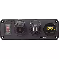 Blue Sea Systems 4366 Water-Resistant Accessory Panel with Circuit Breaker, 12V Socket, Dual USB Charger, Mini Voltmeter