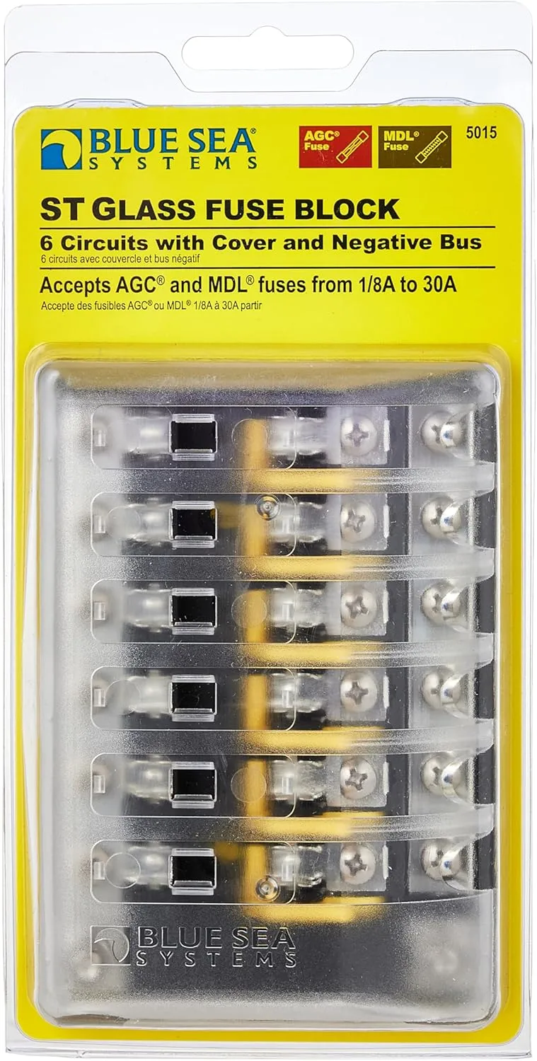 Blue Sea Systems 5015 Fuse Block AGC 6-CIR W/Ground , 3.5'' x 5.0''