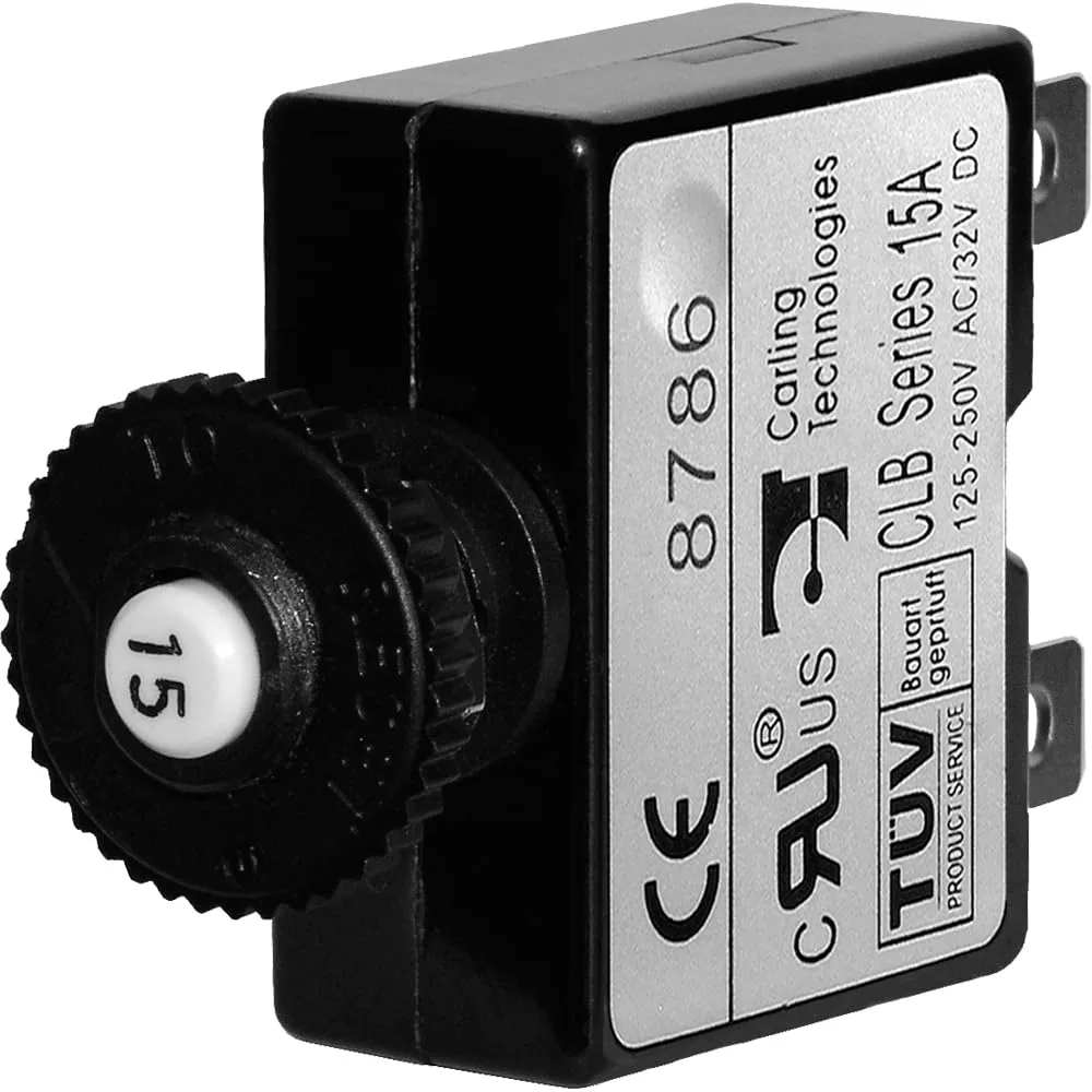 Blue Sea Push-Button Reset-Only Quick-Connect Thermal Dc Circuit Breaker, 15A
