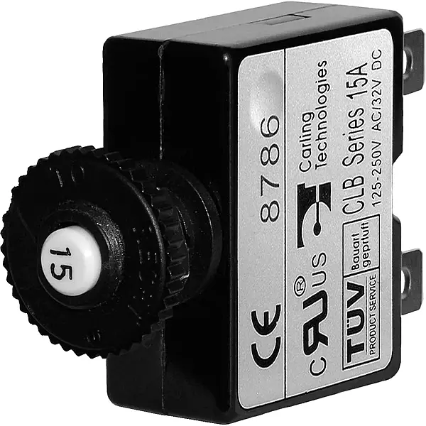 Blue Sea Push-Button Reset-Only Quick-Connect Thermal Dc Circuit Breaker, 15A