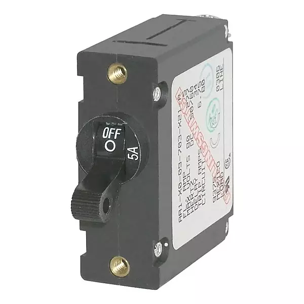 Blue Sea Systems 7200 A-Series Black Toggle Circuit Breaker, Single Pole 5A