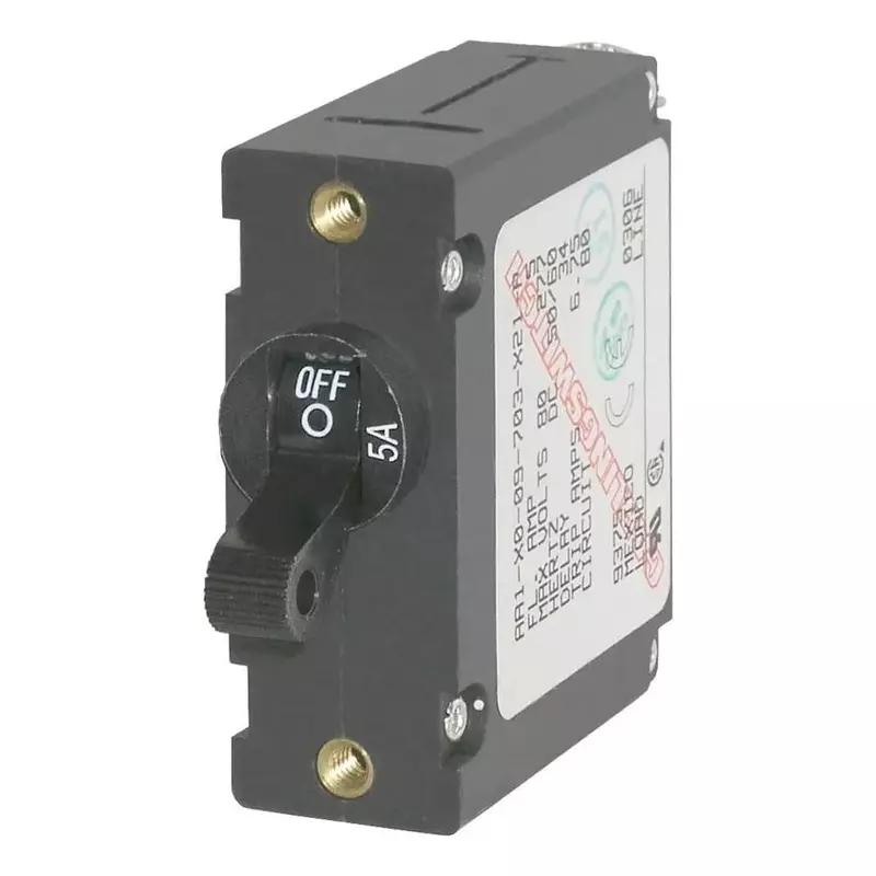 Blue Sea Systems 7200 A-Series Black Toggle Circuit Breaker, Single Pole 5A