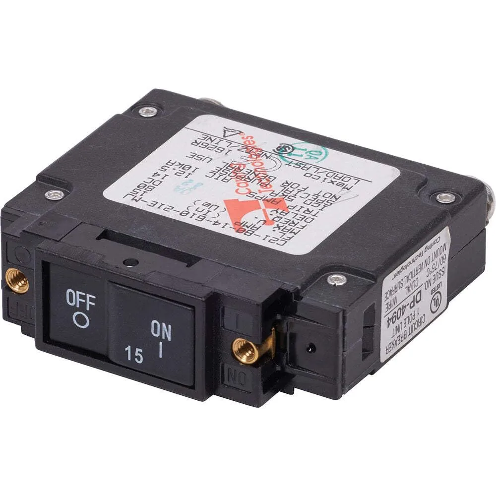 Blue Sea Systems 7442 Circuit Breaker C-Series Flat Rocker 15A DC UL489